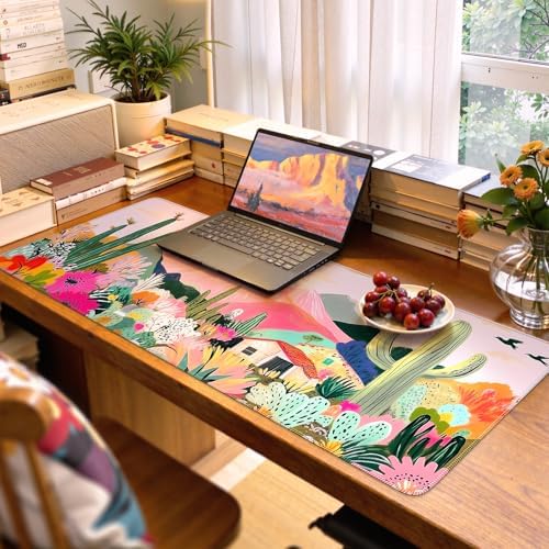 iCasso Desk Mat,Cute Mouse Pad for Desk,35"x16",Home Office, Cactus