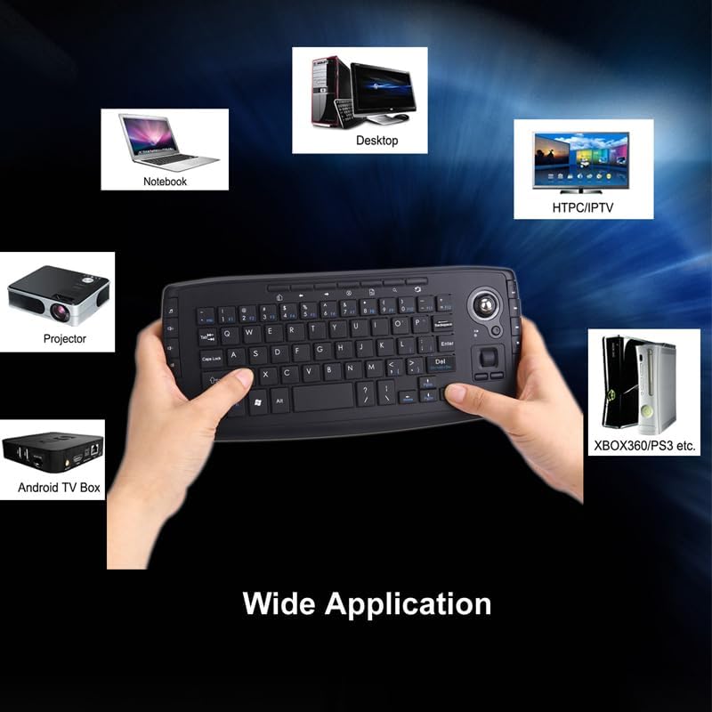 Mini Ergonomic Keyboard Trackball Air Mouse 1200dpi Function TV 2.4G Wireless Keyboard with trackball Mouse Keyboartd Combo for Lapotp PC TV Remote Controller HTPC (Black)
