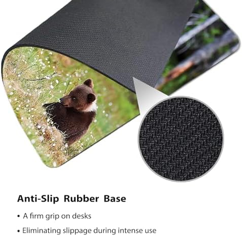 9.5x7.9 Inch Office/Gaming Mouse Pad, Adorable Brown Bear Cubs in Forest Wildlife Family in Wildflower Meadow, Cute Anti-Slip Mat for Desk Decor