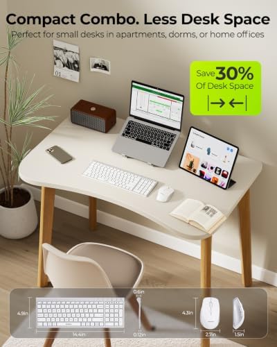 seenda COE401 Bluetooth Keyboard Mouse Combo, Rechargeable, White Silver