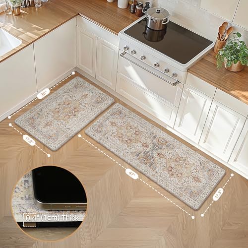 GENIMO Anti Fatigue Kitchen Mats for Floor 2PCS, Standing Rugs,PaleBeige