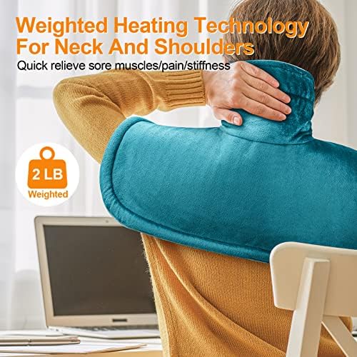 Heating Pad for Neck and Shoulders, 2lb Weighted Neck Heating Pad for Back Pain Relief 6 Heat Settings, 4 Auto-Off Timer, Gifts for Women Men Mom for Christmas, Birthday, Mother's Day,17"x23" Sky Blue
