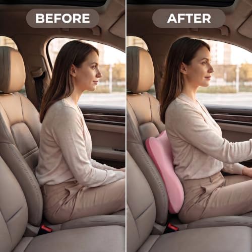Lumbar Support Pillow, Ergonomic Memory Foam Back Cushion for Car Office Chair Gaming Chair, Washable Cool-Touch Cover for Lower Back Support (Pink)