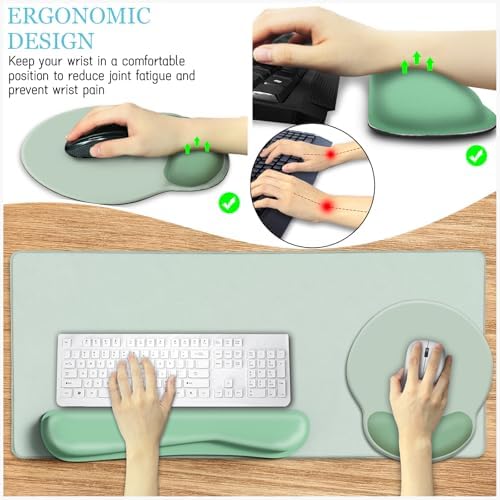 LIMKRIAN Sage Green Mouse Pad Set, XXL Desk Matt for Desktop Decor