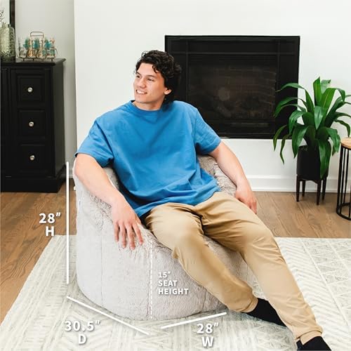 Big Joe Milano Bean Bag Chair for Kids, Teens, Adults, Ultra-Soft Taupe Plushie Polyester Blend, Lightweight Seat for Reading Nook and Gaming, 2.5 Foot Refillable