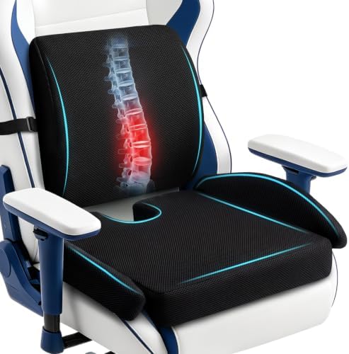 Widened Gaming Chair Cushion Set with Lumbar Support, Tailbone Pain Reduce