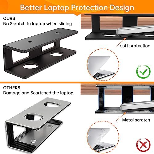 2 Pack Under Desk Laptop Mount with Anti-Scratch Felt Board, Holder Tray, Durable Shelf for Keyboard Storage