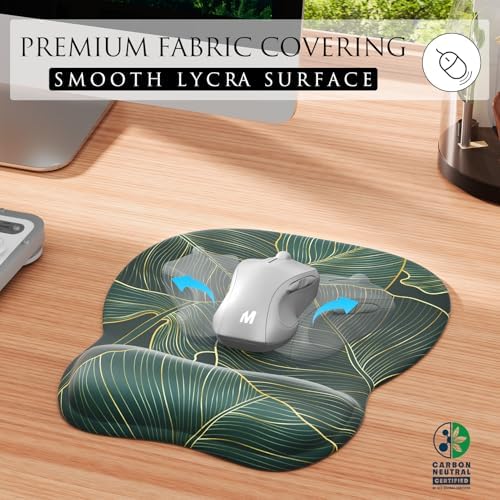 MROCO Ergonomic Mouse Pad with Gel Wrist Rest, 9.4 x 8.1 in, Green Leaves
