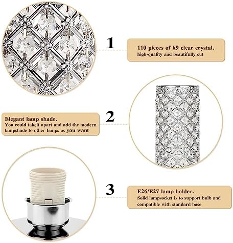 Crystal Table Lamp, 3 Way Touch Control Dimmable Bedside Nightstand Lamp