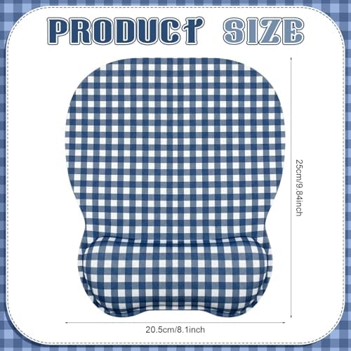 Sabary Dark Blue Gingham Mouse Pad with Wrist Rest Checkered Mouse Pad