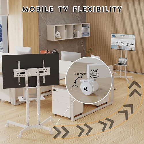 BONTEC Rolling TV Stand with Tilt, Mobile TV Cart for 32–85 Inch TVs, White