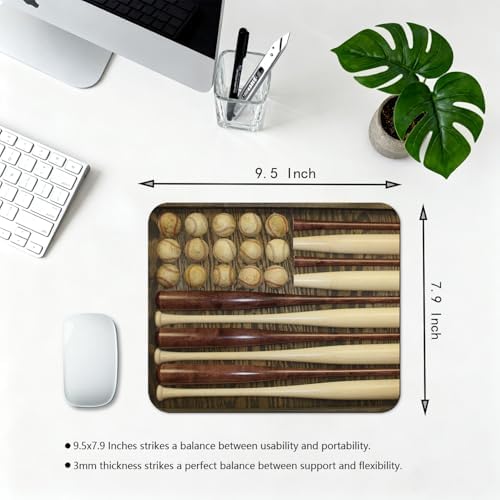 9.5x7.9 Inch Office/Gaming Mouse Pad, Rustic Baseball Bats Patriotic Wooden American Flag, Cute Anti-Slip Mat for Desk Decor