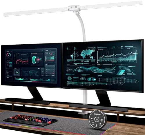 EYOCEAN Desk Lamp with Clamp, 31.5" LED Desk Lamp for Home Office, 24W Double Head Desk Light, Dimmable & Color Temperature, Table Lamp with Remote Control, Brightest Computer Monitor Light