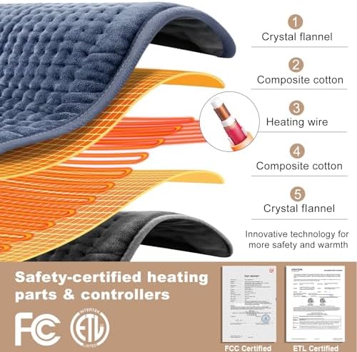 VAAGHANM Heating Pad: 33 x 17 inches Electric Heating Pad for Back -Extra Large Heat Pad for Shoulder/Neck/Knee/Arms - Upgraded 6 Timer & 6 Temperature Controller -Auto Shut Off