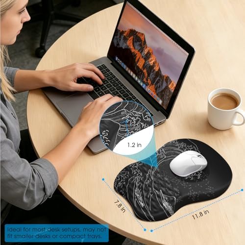MROCO Ergonomic Mouse Pad with Wrist Support, 11.8 x 7.8 in, Black Kanagawa