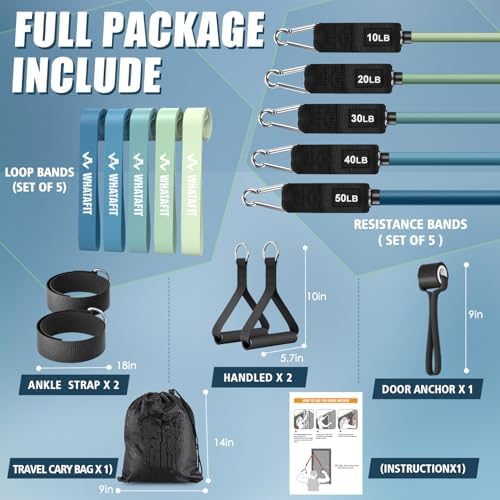 WHATAFIT Resistance Bands with Handles, 150 lb Exercise Bands Set