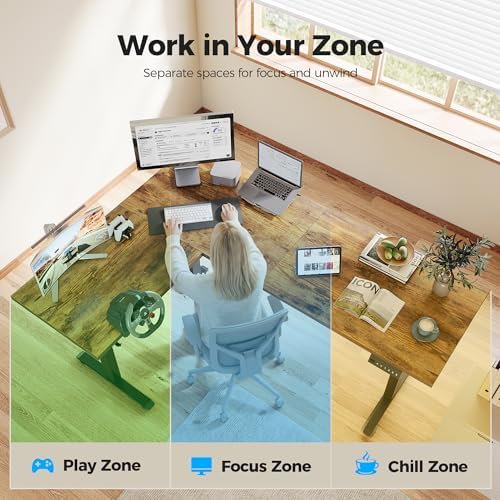 Agilestic L Shaped Standing Desk 63 inch Adjustable Height, Electric Corner Standing Desk, Sit Stand Computer Table with Splice Board, Rustic Brown