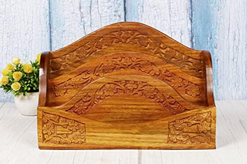Handmade Wooden Mail Organizer Letter Rack Wood Magazine Holder Wooden Desk Organizer 3 Self Brass Inlay 12 Inch Remote Letter Holder