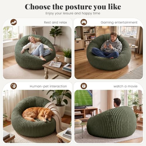 Homkdom Bean Bag Chairs for Adults, Giant Bean Bag Sofa with Back Support