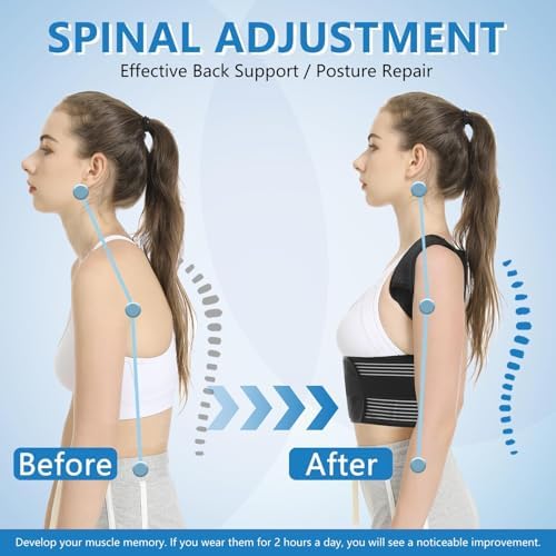 Back Brace Posture Corrector for Women & Men, Shoulder Straightener， Improve Posture Lumbar， Adjustable Full Back Support， Hunchback Correction, Upper and Lower Back Pain Relief, Scoliosis, Spine Corrector (Large)