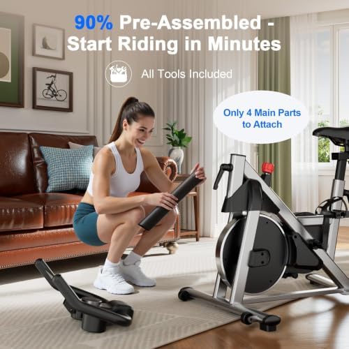 Indoor Cycling Bike - 32-Level Magnetic Resistance Stationary Exercise Bike with Adjustable Seat & Handlebars, Silent Belt Drive for Home Cardio (Fits Users 5'1" to 5'11", 300lbs Capacity)