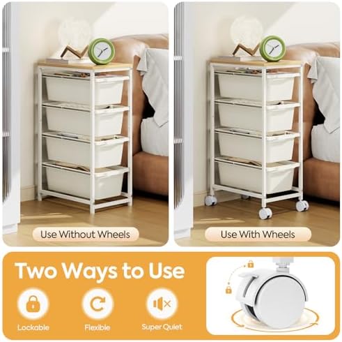 KINGBOARD Slim Rolling Cart with 4 Drawers, Metal Utility Storage Cart