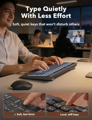 Trueque Wireless Keyboard and Mouse Combo, 4000mAh Battery, Wrist Rest
