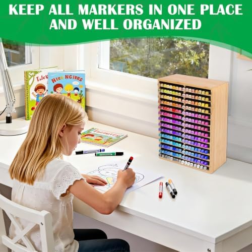 Bamboo Marker Organizer for 224 Markers, Desktop Marker Storage Holder