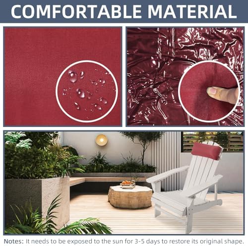 Headrest Pillow for Patio Chaise Lounge Chair, Outdoor Chaise Pillows with Adjustable Elastic Stripe Head Resting Pillows for Recliner Office Chair, Dark Red 2 Pack