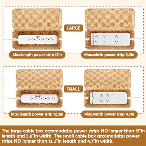 2PCS Cable Management Box, Handmade Rattan Cable Organizer Cord Basket