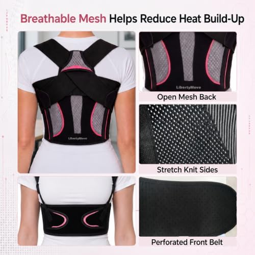 Posture Corrector for Women, Adjustable Upper Back Brace with Wide Shoulder Straps and Underarm Comfort Straps, Breathable Posture Support for Daily Wear