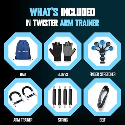 Twister Arm Trainer for Men & Women – Adjustable Chest Expander & Arm Strength Trainer, Home Gym Equipment for Body Workout, Chest Trainer with 2 Springs, Finger Stretcher & Workout Gloves