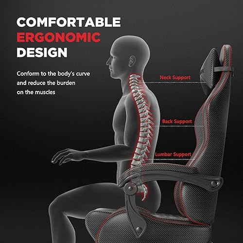 Ferghana Vintage PU Leather Gaming Chair, High Back Gamer Chair with Massage, Ergonomic Computer Office Chair with Footrest for Adults, Racing Style Reclining Video Game Chair Black