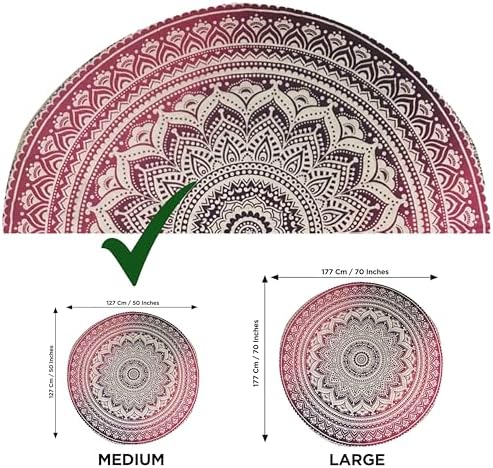 raajsee Pink Round Beach Tapestry Hippie/Boho Beach Blanket Mandala/Indian Cotton Throw - Round Tablecloth/Home Decor/Indie Rug Yoga Mat Meditation Picnic Rugs 127 CM / 50 INCHE Circle