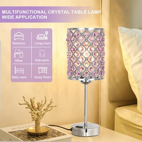 Hong-in Crystal Lamps for Night Stands, Purple Table Lamp for Bedroom