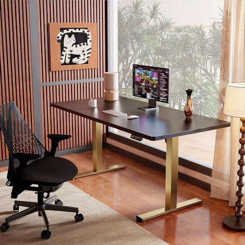ErGear Height Adjustable Electric Standing Desk, 48 x 24 Inches Sit Stand up Desk, Memory Computer Home Office Desk, Black+Gold