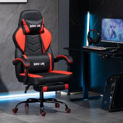 Massage Gaming Chair, Big & Tall with Lumbar Support & Footrest, Red