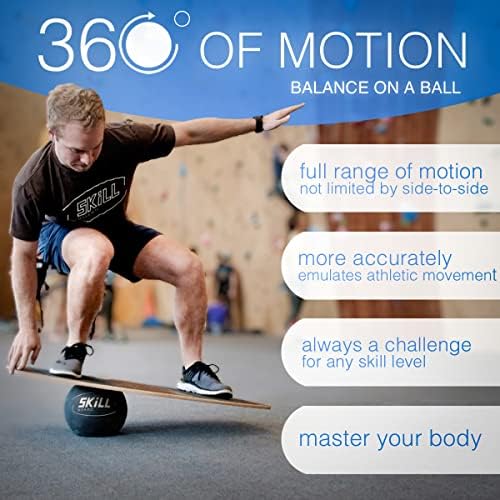The Skill Board Beginner to Pro - Wooden Balance Board for Adults Bundle - Incl. Balance Trainer for All Sports, Gym, Standing Desk, or Yard Games, 2x Fitness Balls, Ball Pump and more
