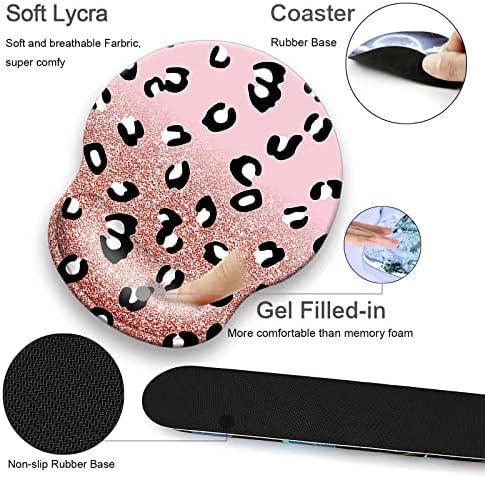 4 in 1 Mouse Pad Set with Wrist Rest for Keyboard,Desk Mat,Coaster-Leopards