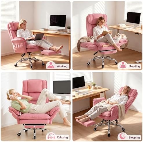 Office Chair with Flip Armrests & Foot Rest,Criss Cross Legged Home Office Desk Chair with Pet Seat,Ergonomic Reclining Computer Gaming Chair,High Back Executive Chair with Lumbar Pillow (Pink)