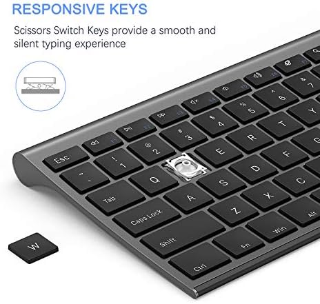 Vssoplor Wireless Keyboard and Mouse, Rechargeable Ultra Slim, Dark Gray