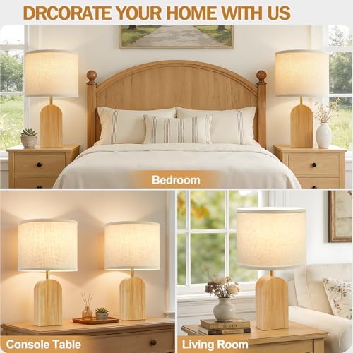 Table lamps for Bedroom Living Room,19" Bedside Lamps Set of 2,Burlywood