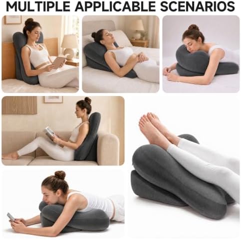 24” Back Pillow with Adjustable Headrest, 2-in-1 Ergonomic Dual-Layer Wedge Backrest for Sitting/Reclining, Lumbar & Neck Support, Bed, Sofa & Floor, Reading, TV, Lounging & Gaming