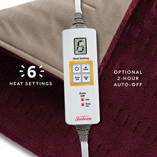 Sunbeam XL Back Neck and Shoulder Heat Therapy 12 x 24 with Auto Shut Off 6 Settings Machine-Washable Comfortable Microplush Fabric - Burgundy,(Pack of 6)