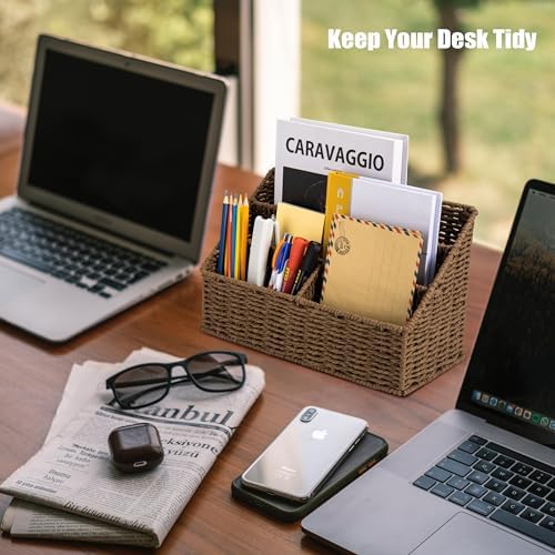 Mail Organizer Countertop,Mail Organizer For Desk,Mail Basket(Brown)