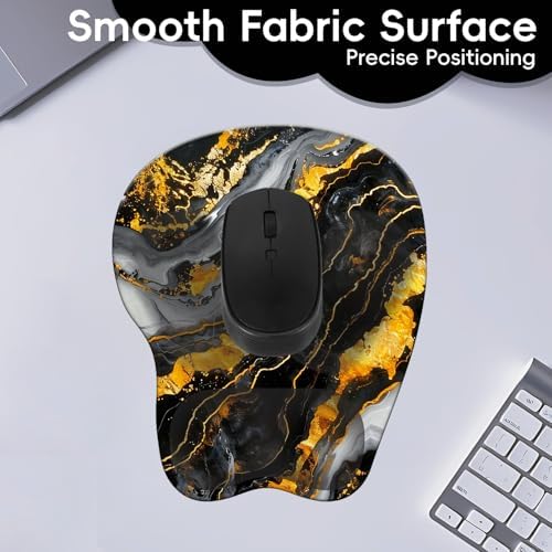 Wrist Support Mouse Pad Anti Slip Rubber Wrist Rest Mousepad 9in X 8in Small Desktop Notebook Mouse Mat for Working and Gaming (M-Black Golden Marble)