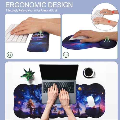 Petmolico Desk Pad Set with Wrist Rest for Keyboard & Mouse, Night Sky