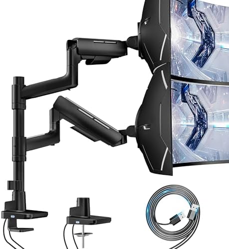 ARES WING Dual Monitor Mount with USB for 17-49 Inch Screen, Black