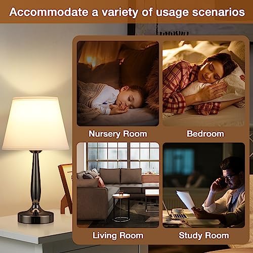 Kakanuo Touch Bedside Lamp for Bedroom with USB C Port, Small Touch Table Lamp with 2 USB Charging Ports, 3 Way Dimmable Nightstand Lamp for Living Room and Office - White (LED Bulb Included)