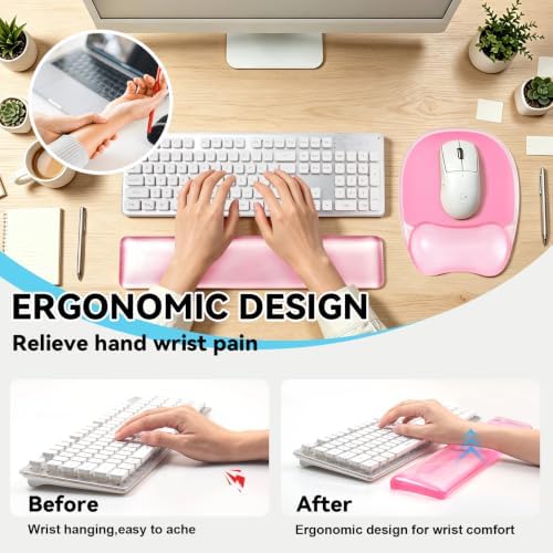 Gel Wrist Rest for Keyboard,Clear Keyboard Wrist Rest and Gel Mouse Pad Set
